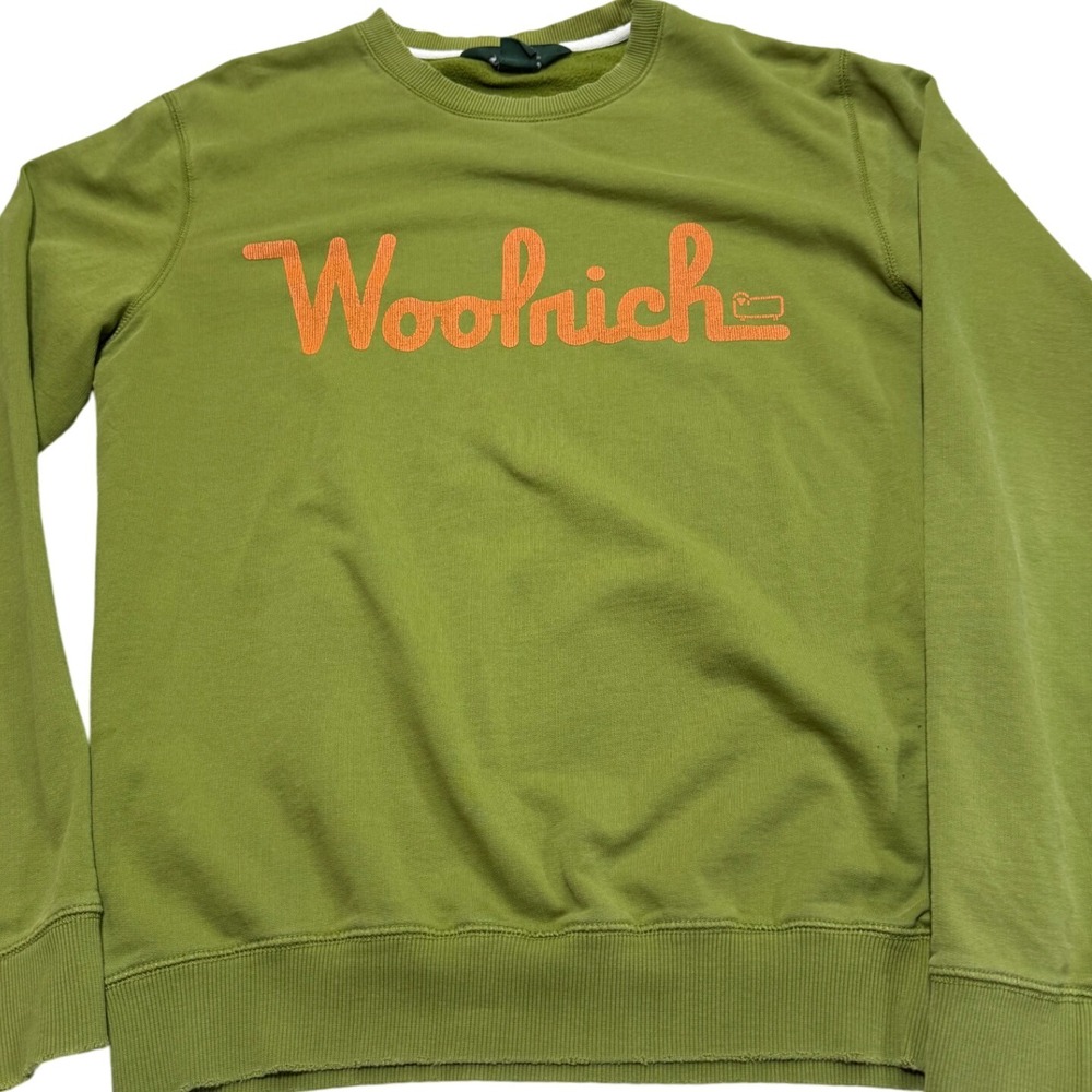 Woolrich Mens Crewneck Sweatshirt Pullover Green Orange Logo Casual Medium
